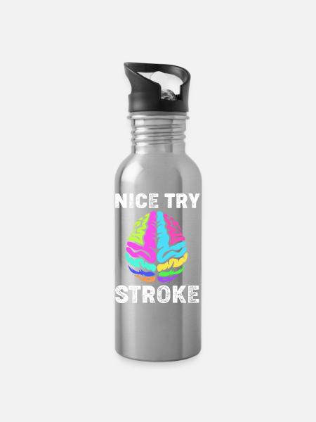 Schlaganfall Hirnschlag - Trinkflasche mit integriertem Trinkhalm - Lightsilver