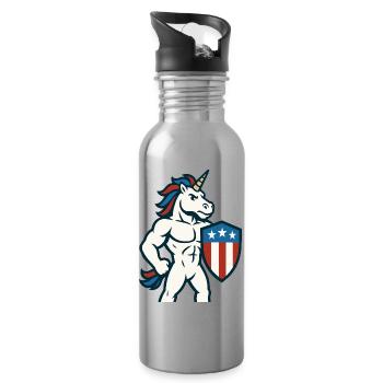 Patriotisches Einhorn-Maskottchen-Power-Schild-Design - Trinkflasche mit integriertem Trinkhalm - Lightsilver - Rechts