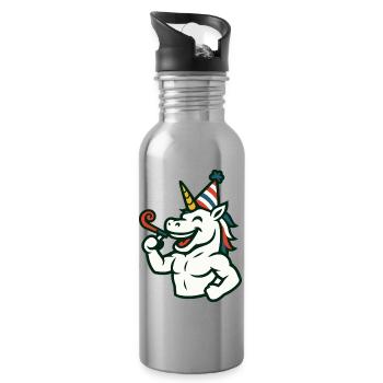 Party Unicorn Gym Mascot Celebration Fun Power - Water bottle with straw - silver - Right