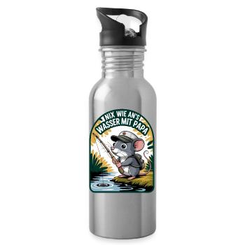 Maus am Wasser mit Papa - Trinkflasche mit integriertem Trinkhalm - Lightsilver - Rechts