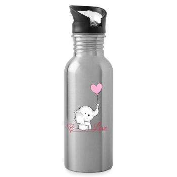 Love elephant with heart balloon - Water bottle with straw - silver - Right