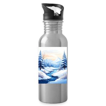 Paysage hivernal enneigé - Gourde avec paille intégrée - argent clair - Droite