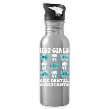 Filles assistantes dentaires drôles - Gourde avec paille intégrée - argent clair - Droite
