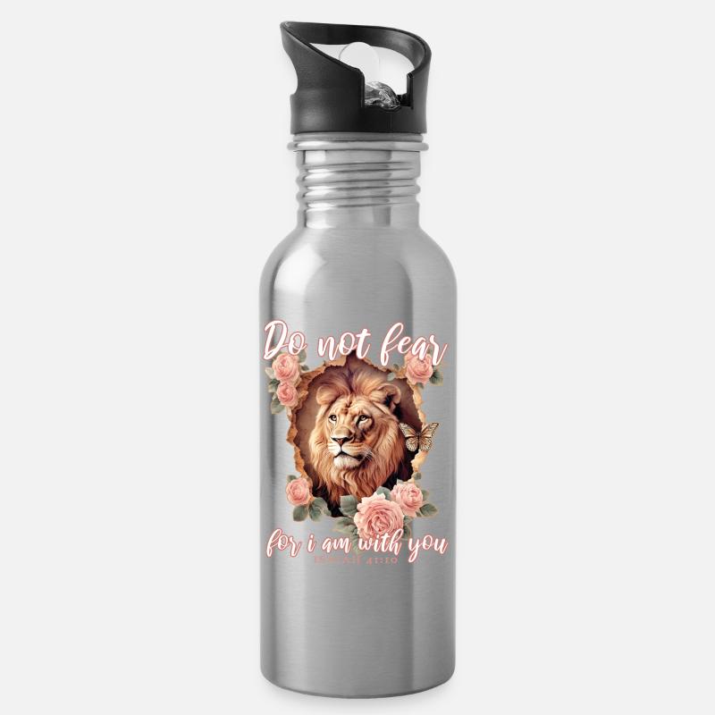 Löwe Bibelvers Christlich - Trinkflasche mit integriertem Trinkhalm - Lightsilver