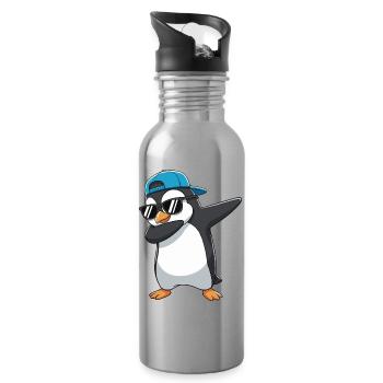 Dessins animés de lunettes de soleil Penguin à appliquer à la perfection - Gourde avec paille intégrée - argent clair - Droite