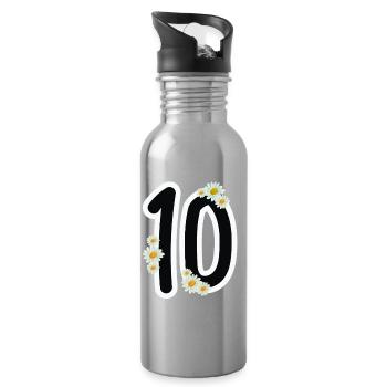 10 Years Birthday Tenth Birthday Shirt - Water bottle with straw - silver - Right