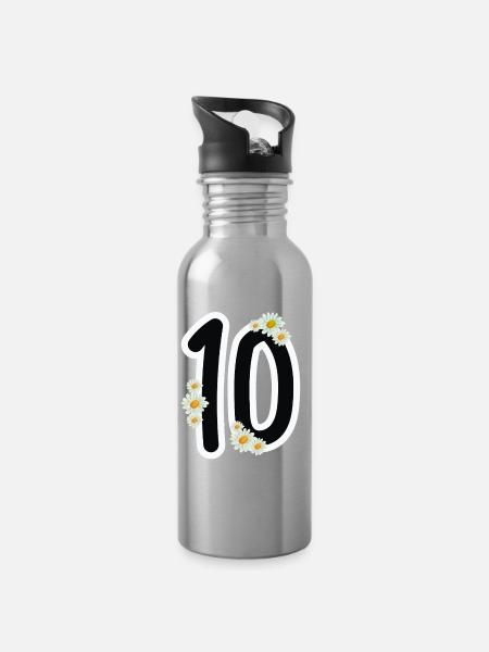 10 Years Birthday Tenth Birthday Shirt - Water bottle with straw - silver