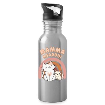 Mamma Meow - Mama Cat and Her Kitten - Water bottle with straw - silver - Right