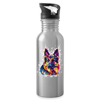 Dog Shepherd Art - Water bottle with straw - silver - Right