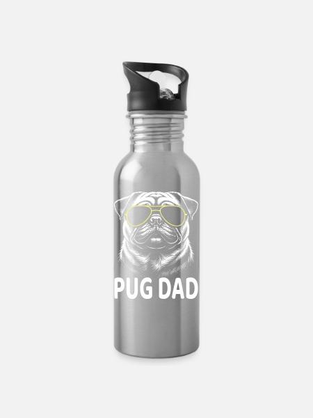 Mops Dad - Trinkflasche mit integriertem Trinkhalm - Lightsilver