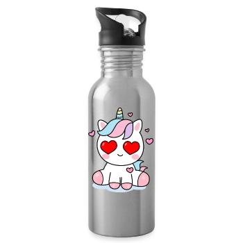 Love Unicorn Kawaii – Süßes Herzdesign - Trinkflasche mit integriertem Trinkhalm - Lightsilver - Rechts