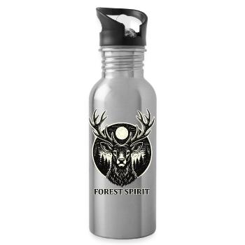 Forest Spirit – Stag in Woodcut Style - Water bottle with straw - silver - Right