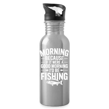 Morgenfisch-Zitat-Abschlag - Trinkflasche mit integriertem Trinkhalm - Lightsilver - Rechts
