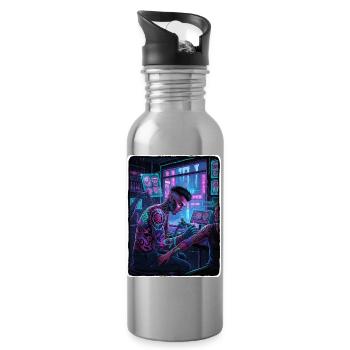 Cyber Tattoo Culture - Trinkflasche mit integriertem Trinkhalm - Lightsilver - Rechts