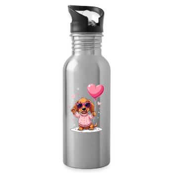 Dackel Dachshund Tekel - Trinkflasche mit integriertem Trinkhalm - Lightsilver - Rechts