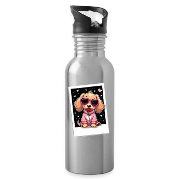 Dackel Dachshund Tekel - Trinkflasche mit integriertem Trinkhalm - Lightsilver - Rechts