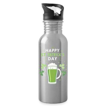 Green St. Patrick's Day Glass and Shamrocks - Water bottle with straw - silver - Right