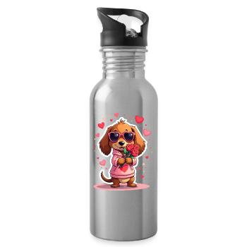 Dackel Dachshund Tekel - Trinkflasche mit integriertem Trinkhalm - Lightsilver - Rechts