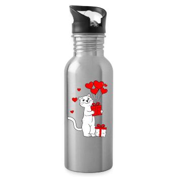 Chat à la Saint-Valentin - Gourde avec paille intégrée - argent clair - Droite