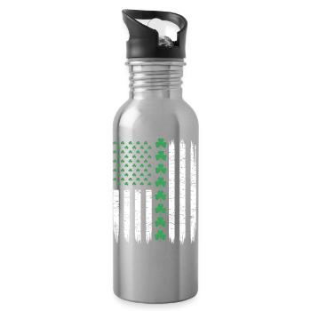 US American Flag with Shamrocks for St Patricks - Water bottle with straw - silver - Right