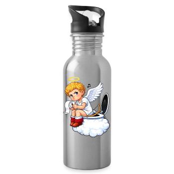 Angel on toilet – cloud motif - Water bottle with straw - silver - Right