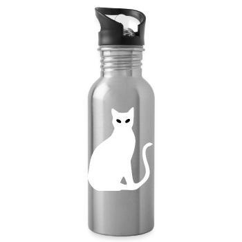 Katze weiß Silhouette Geschenk Katzenliebhaber - Trinkflasche mit integriertem Trinkhalm - Lightsilver - Rechts