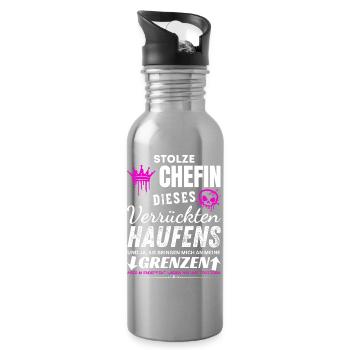 Stolze Chefin verrückter Haufen Chefin Geschenke - Trinkflasche mit integriertem Trinkhalm - Lightsilver - Rechts