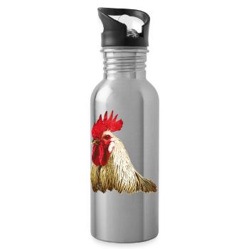 Fans de poulet - Coq - Coq - Poulet fleur - Bio - Gourde avec paille intégrée - argent clair - Droite