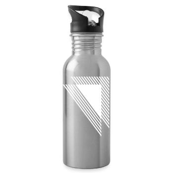 Geometric Triangles Diagonal Monochrome Grid - Water bottle with straw - silver - Right