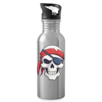 Pirate avec bandana et cache-œil - Gourde avec paille intégrée - argent clair - Droite