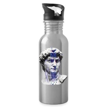Classic neon cybernetic bust - Water bottle with straw - silver - Right