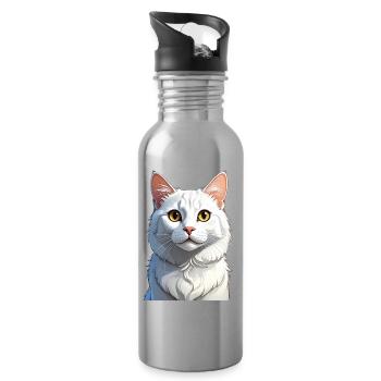 White Cat - Water bottle with straw - silver - Right