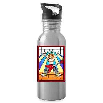 Buntglas-Rockgitarrist - Trinkflasche mit integriertem Trinkhalm - Lightsilver - Rechts