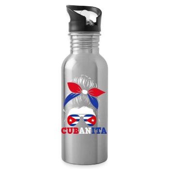 Cuba Pride & Home - Design du drapeau de Cuba - Gourde avec paille intégrée - argent clair - Droite
