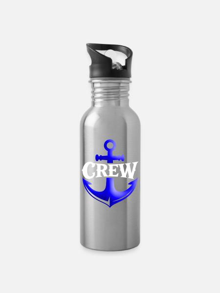 Ankercrew Schriftzug - Trinkflasche mit integriertem Trinkhalm - Lightsilver