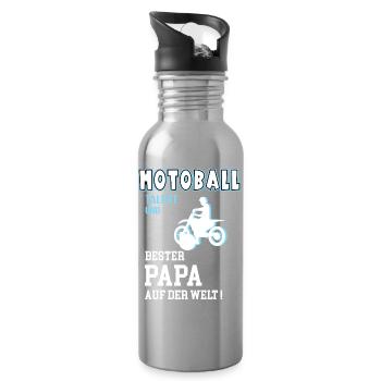 Motoball Bester Papa Vater Vatertag Geburtstag - Trinkflasche mit integriertem Trinkhalm - Lightsilver - Rechts