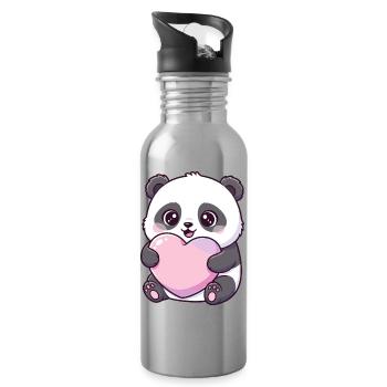 Kawaii Panda Herzliebe - Trinkflasche mit integriertem Trinkhalm - Lightsilver - Rechts