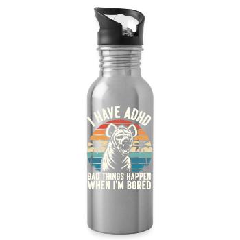 ADHS Humor Hyäne – Wenn mir langweilig wird eskali - Trinkflasche mit integriertem Trinkhalm - Lightsilver - Rechts