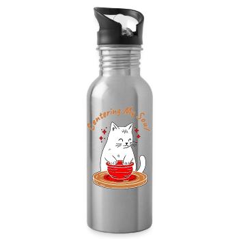 Meine Seele in den Mittelpunkt bringen, Katze Zen-Tasse, - Trinkflasche mit integriertem Trinkhalm - Lightsilver - Rechts