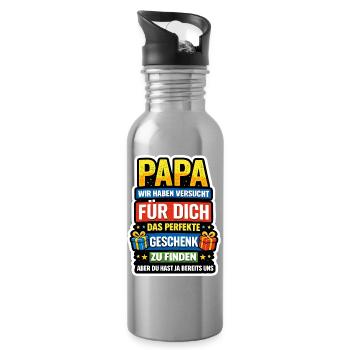 Papa Wir Haben Das Perfekte Geschenk - Trinkflasche mit integriertem Trinkhalm - Lightsilver - Rechts
