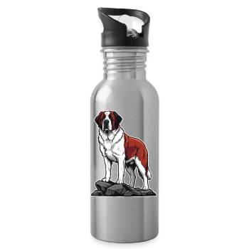 Retter des Sankt-Bernhardiner-Hundeporträts auf dem Felsen - Trinkflasche mit integriertem Trinkhalm - Lightsilver - Rechts