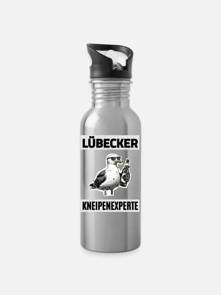 Lübecker Kneipen Experte - Trinkflasche mit integriertem Trinkhalm - Lightsilver