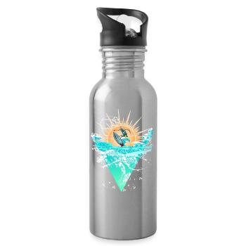 Sun circle surfers on the wave - Water bottle with straw - silver - Right