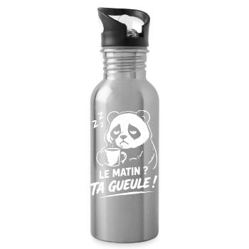 Le matin ? ta gueule ! panda humour café fatigué - Gourde avec paille intégrée - argent clair - Droite