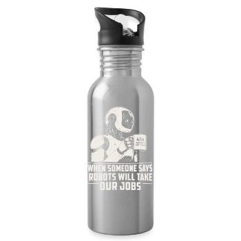Roboter 404: Roboter übernehmen unsere Jobs - Trinkflasche mit integriertem Trinkhalm - Lightsilver - Rechts