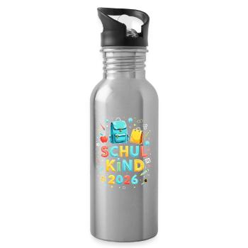 Schulkind 2026 Einschulung 2026 Schulanfang - Trinkflasche mit integriertem Trinkhalm - Lightsilver - Rechts