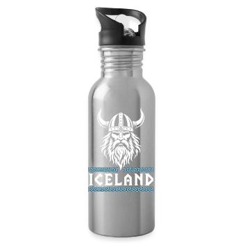 Island Viking Norse Helmet Odin Design - Water bottle with straw - silver - Right