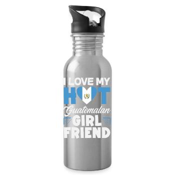 Guatemala Flag T-Shirt Pride & Home Chapín - Water bottle with straw - silver - Right