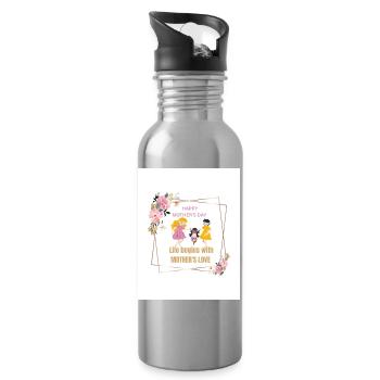 Mother's Love Floral Frame - Water bottle with straw - silver - Right