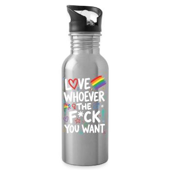 Mois de la Fierté LGBT - Aimez qui vous voulez, de personne - Gourde avec paille intégrée - argent clair - Droite